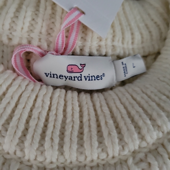 Vineyard Vines Striped Fisherman's Crew Sweater Large Cream and Navy - Picture 5 of 6